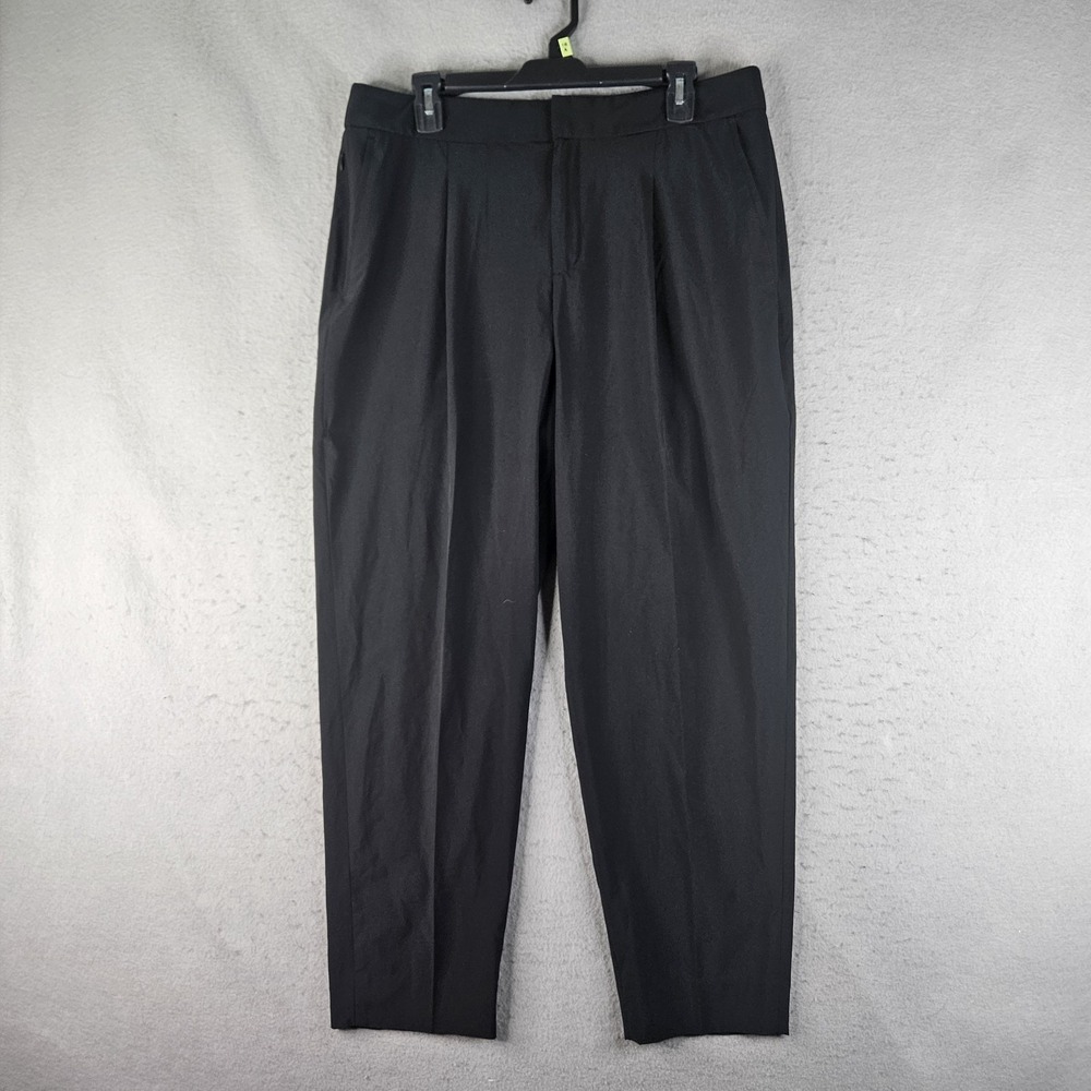 Banana Republic Cropped Dress Pants Womens 12 Black Pleated Tapered Leg Stretch